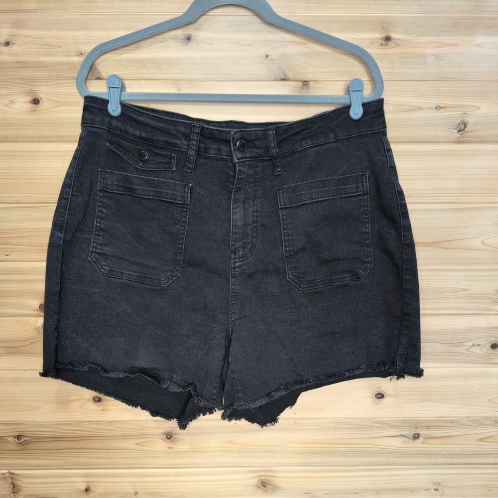 Judy Blue Black High Waist Utility Denim Shorts 2XL Raw Hem Womens 18-20